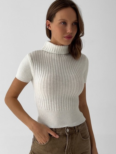 Топ вязаный, с горлом, с короткими рукавами