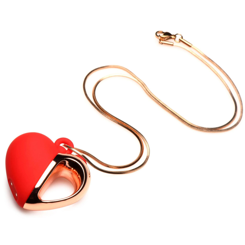 Красное ожерелье с подвеской-вибратором 10X Vibrating Silicone Heart Necklace (Цвет: красный)