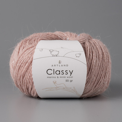 Classy, пряжа с люрексом и пайетками, шелк-5%, мериносовая шерсть-20%, нейлон-30%, норка-45%, 50 гр, 240 м, розовая пудра