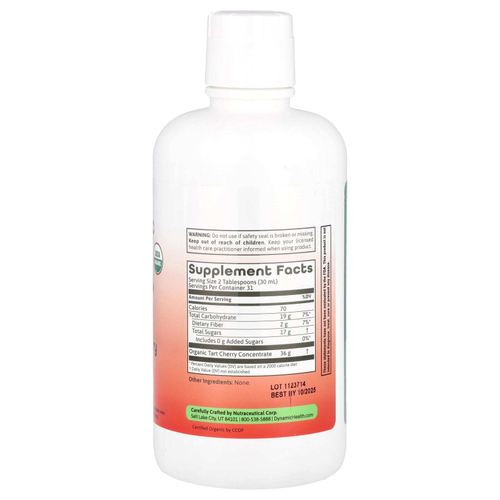 Dynamic Health, Сертифицированная органическая терпкая вишня, 100 % концентрат сока, без сахара, 946 мл (32 жидких унции)