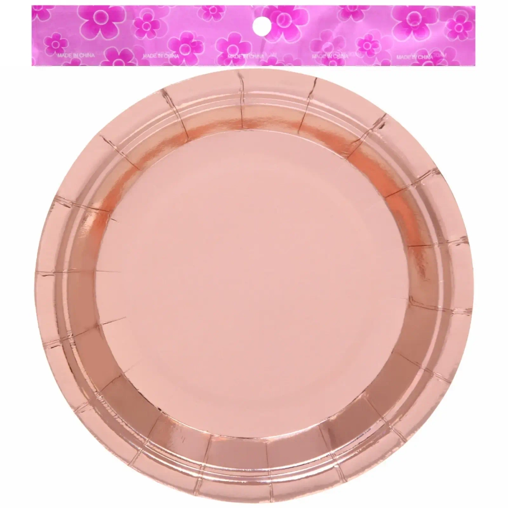 Тарелка бумажная 18 см в наборе 10 шт «Диско», Розовое золото