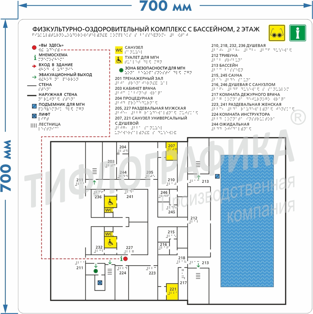 Тактильная мнемосхема ГОСТ 700х700 мм на ПВХ 3 мм
