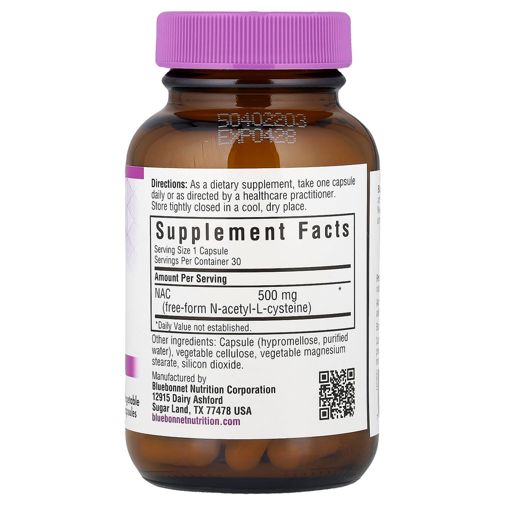 Bluebonnet Nutrition, NAC, 500 мг, 30 растительных капсул