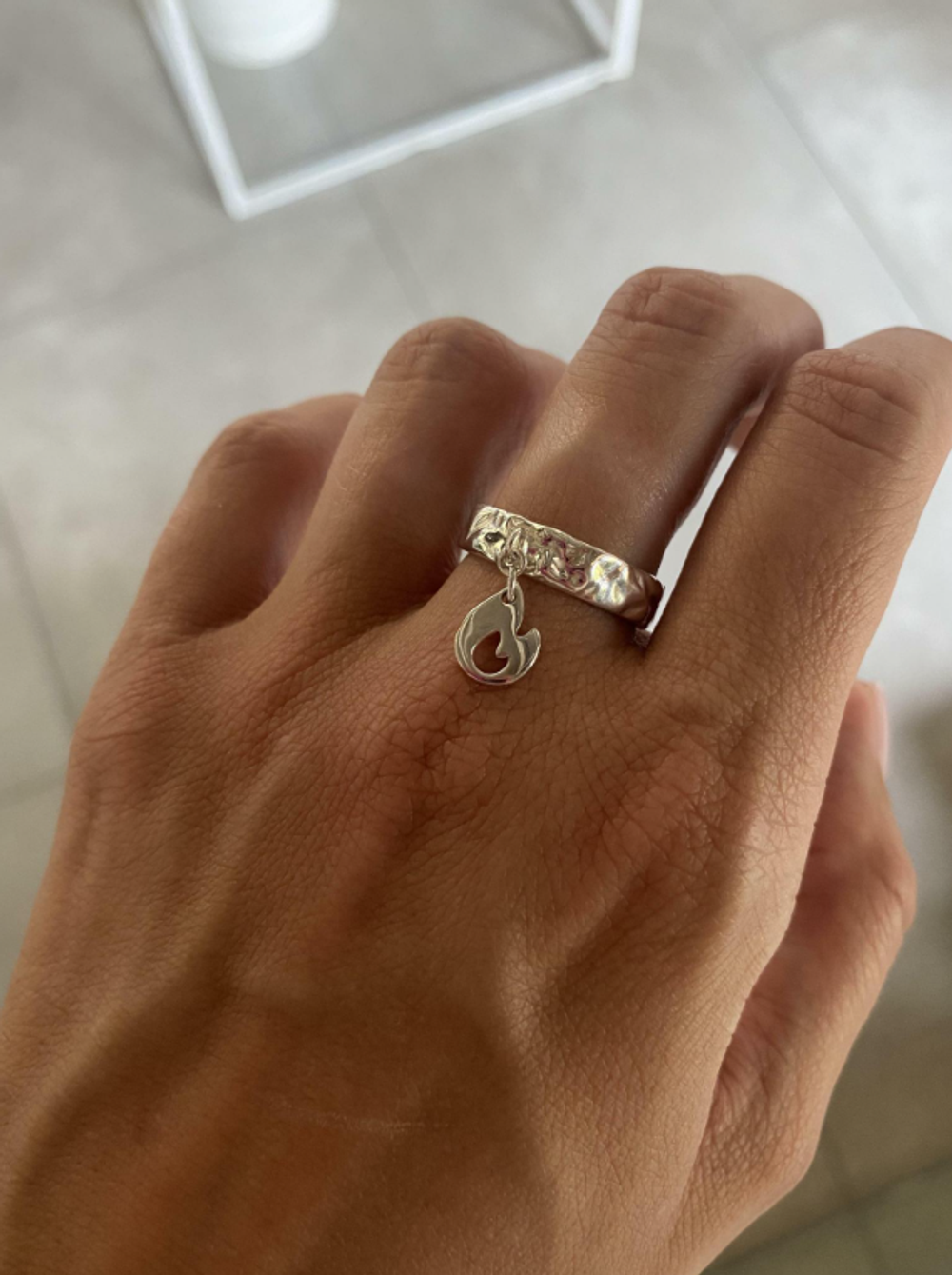 Кольцо фактурное с подвесом Огонь