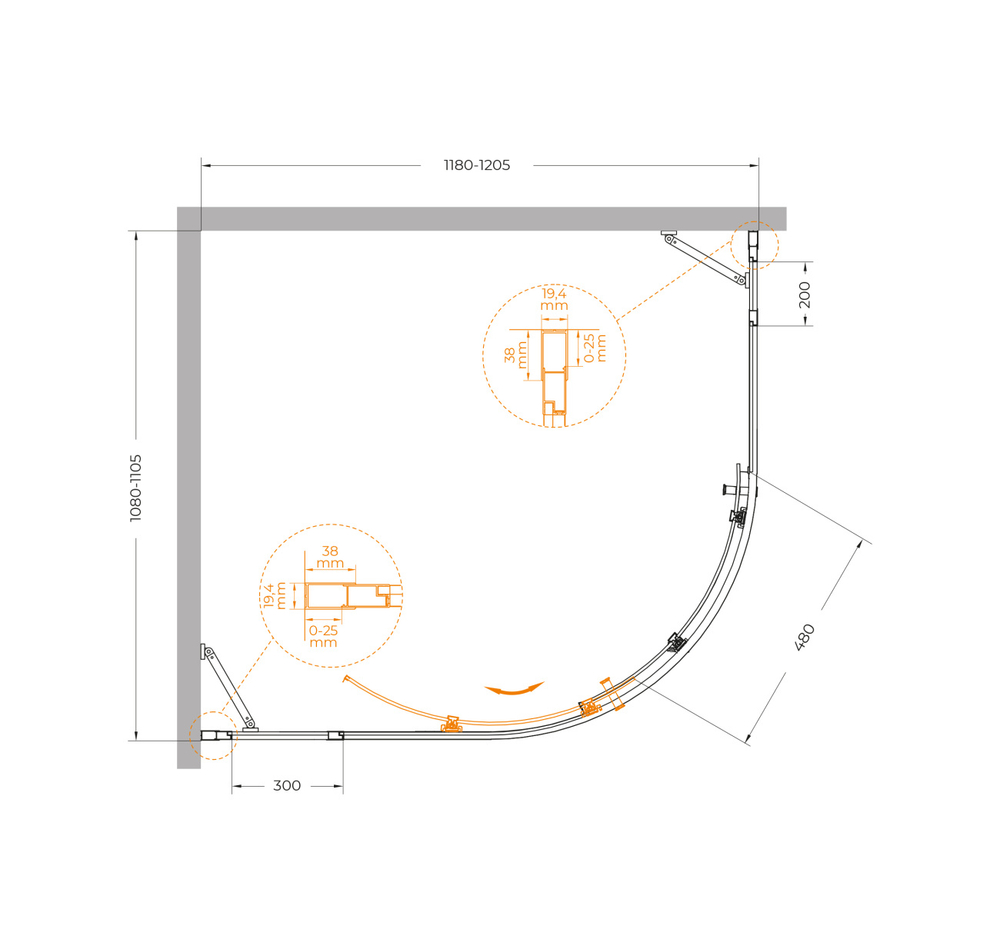 Душевой уголок Cezares MOLVENO-RH-11-120/110-C-Cr-IV, 120х110х195, профиль хром, стекло прозрачное