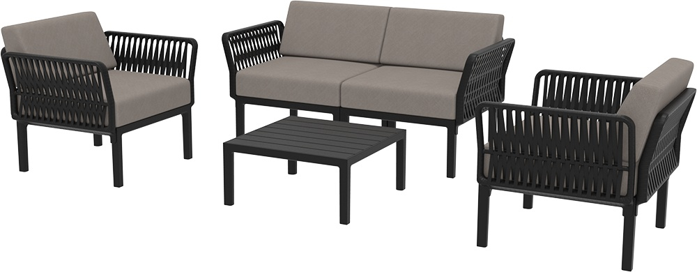 Диван пластиковый двухместный с подушками Siesta Contract Portofino Lounge, черный, светло-коричневый