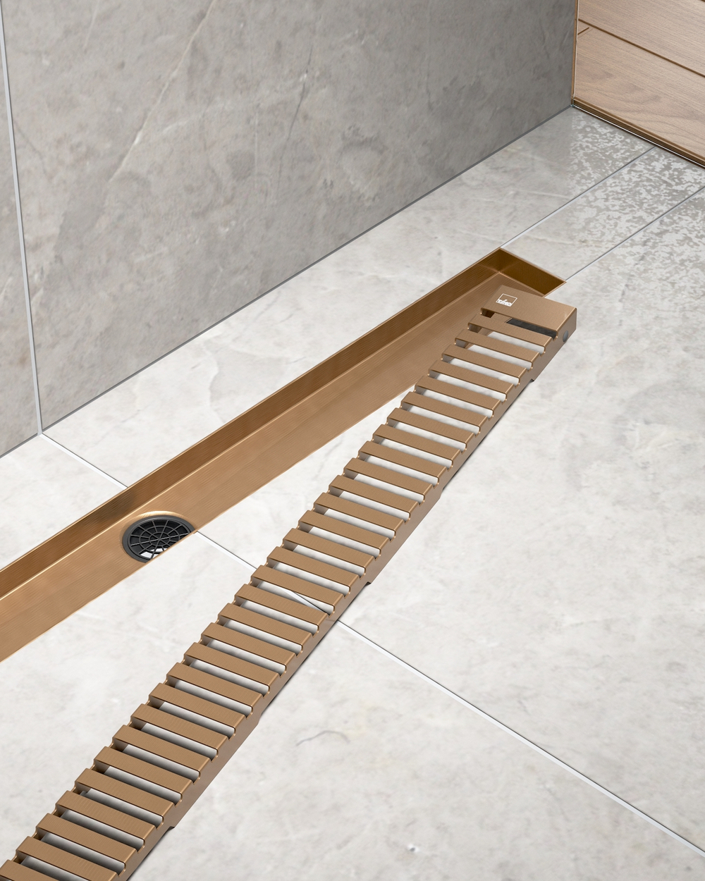 Душевой лоток Drain System 900 DS230109/19 Розовое золото, с вставкой «Lines»