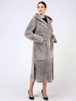 Дубленка зимняя шуба натуральная с капюшоном длинная