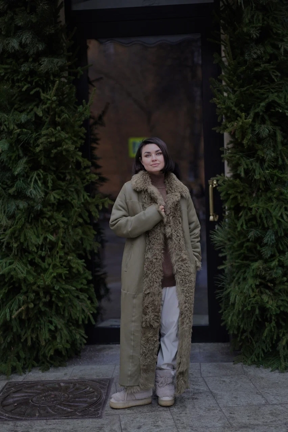 Дубленка двусторонняя Тиградо хаки удлиненная max