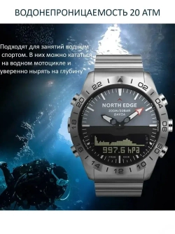 Часы наручные кварцевые NORTH EDGE на металлическом браслете, серебристый W9040-01