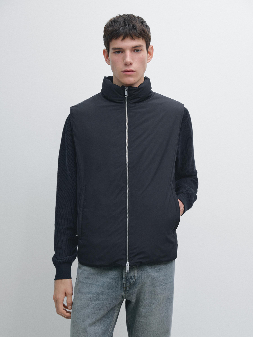 Massimo Dutti Легкий водоотталкивающий стеганый жилет, темно-синий