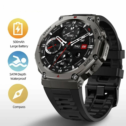 Смарт-часы Amazfit T-Rex 3 A2323 48.5мм 1.5" AMOLED корп.темно-серый рем.темно-серый разм.брасл.:145-210мм (1746721)