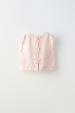 ZARA ТОП В ПОЛОСКУ С БАНТАМИ, РОЗОВЫЙ