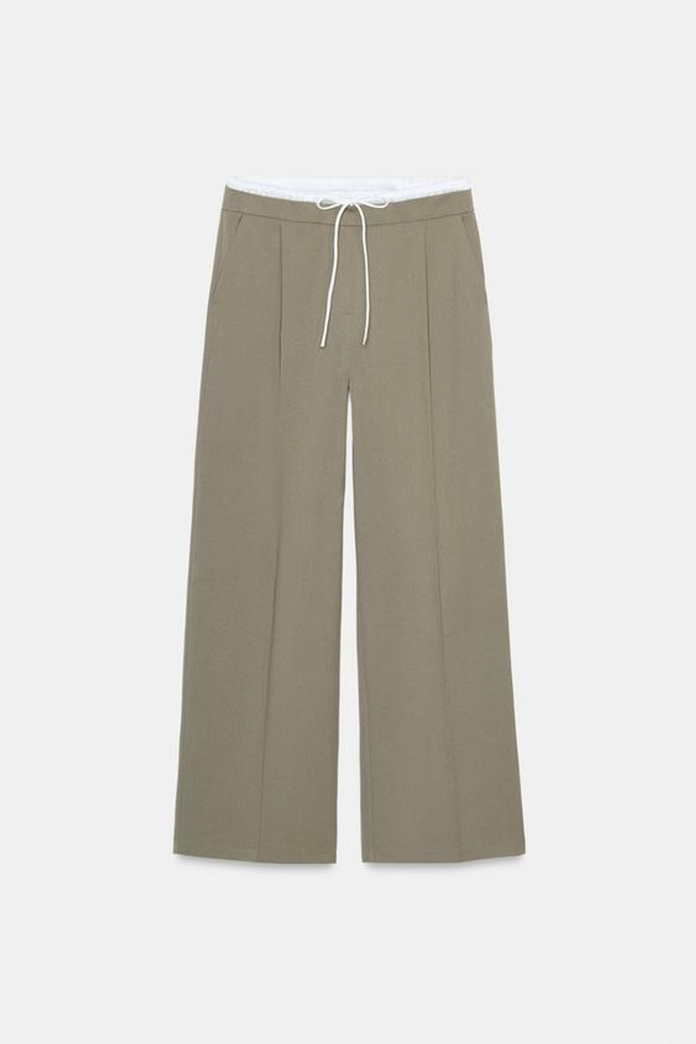 ZARA БРЮКИ С ШИРОКИМИ ШТАНИНАМИ И ДВОЙНЫМ ПОЯСОМ, ХАКИ