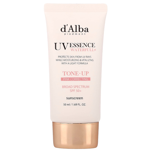 d'Alba, UV Essence Waterfull + Sunscreen, корректирующий розовый тон, SPF 50+, 50 мл (1,69 жидк. Унции)