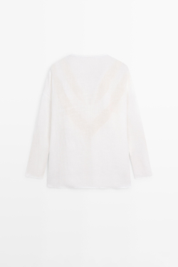 Massimo Dutti Струящаяся рубашка из смесового льна с аппликацией, белый