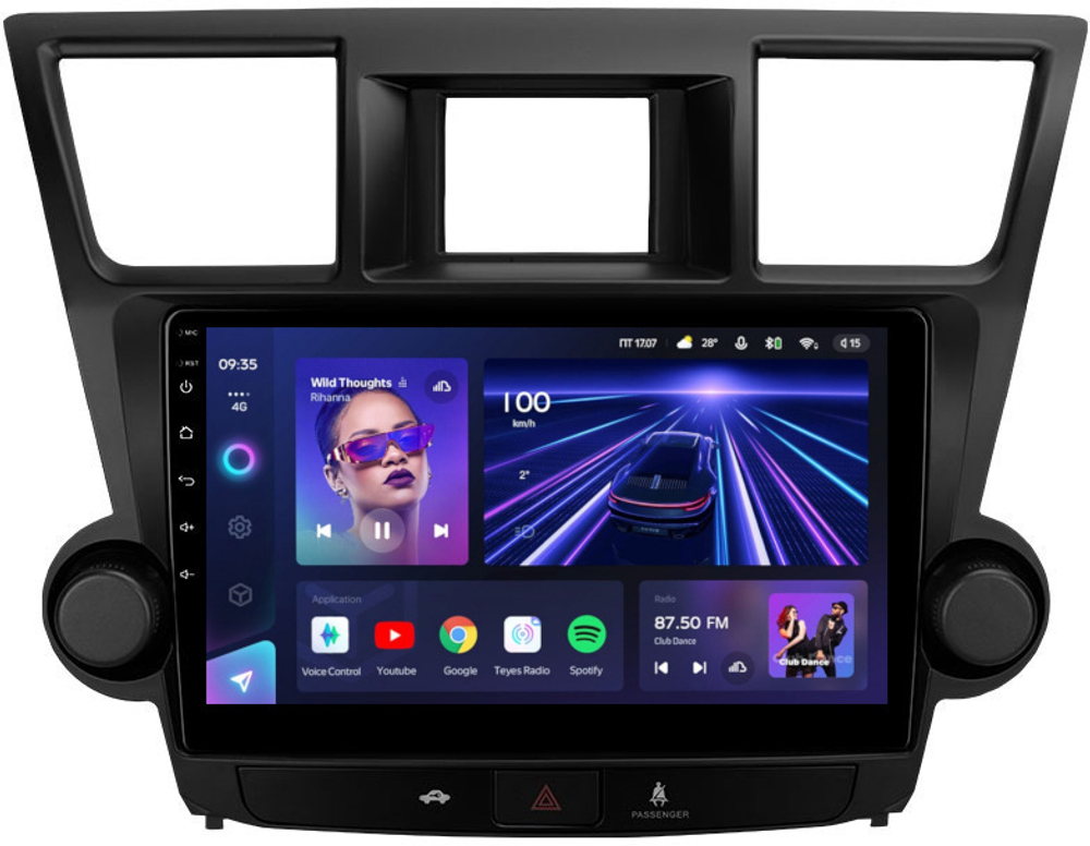 Магнитола для Toyota Highlander 2 U40 2007-2013 (крутилки активные) - Teyes CC3L на Android 10, 8-ядер, CarPlay, 4G SIM-слот