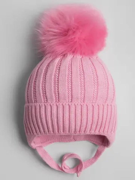 Шапка зимняя вязаная с помпоном для девочки