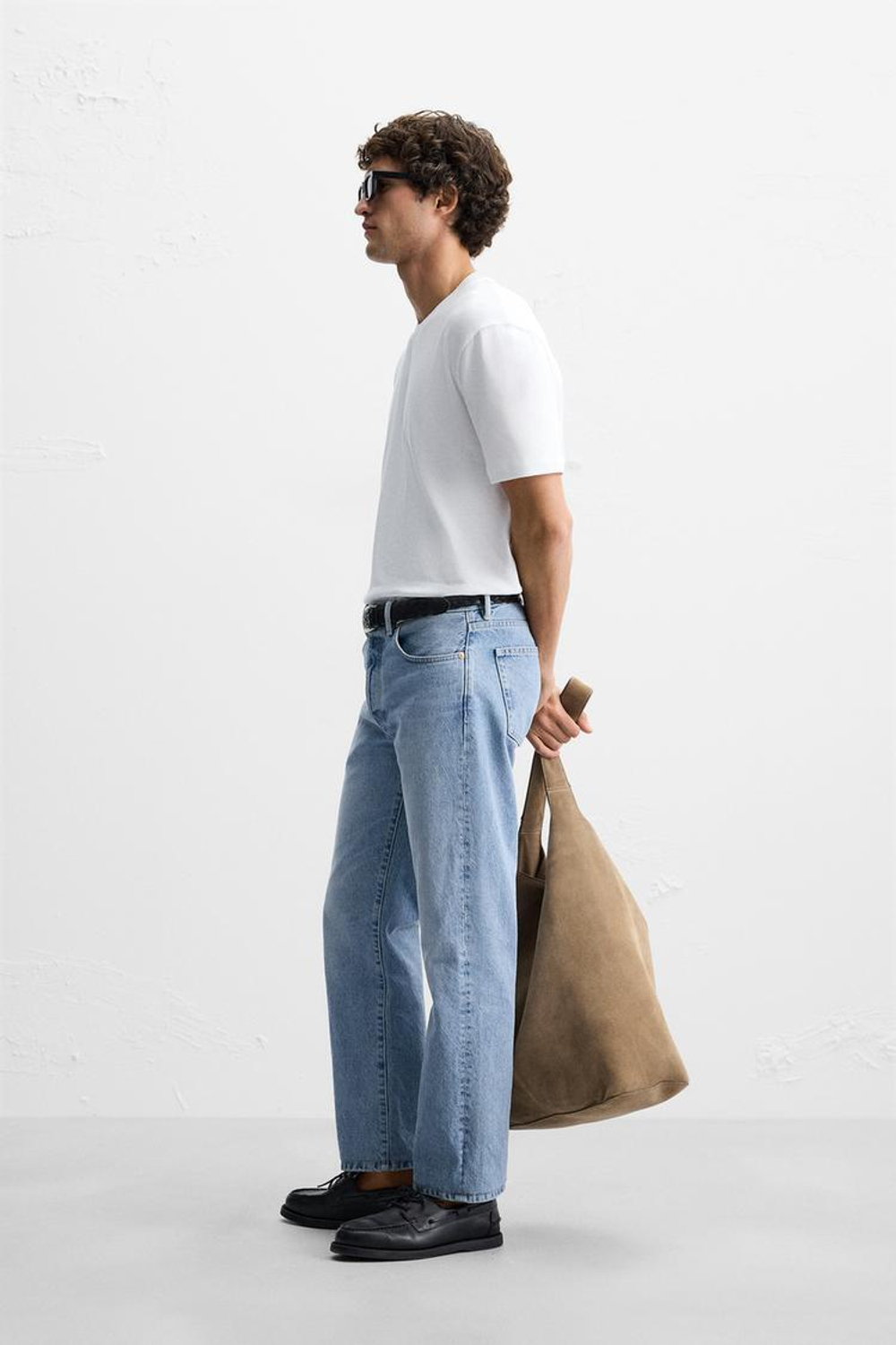 ZARA ТРИКОТАЖНАЯ ФУТБОЛКА СТАНДАРТНОГО КРОЯ, БЕЛЫЙ