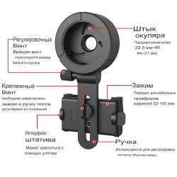 Адаптер Eyeskey CM-9 Digiscoping adapter - детали конструкции с подписью