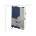 Ежедневник датированный 2026, А5, 138х213 мм, BRAUBERG "Esthetic", под кожу, держатель для ручки, застежка, синий/серый, 117373