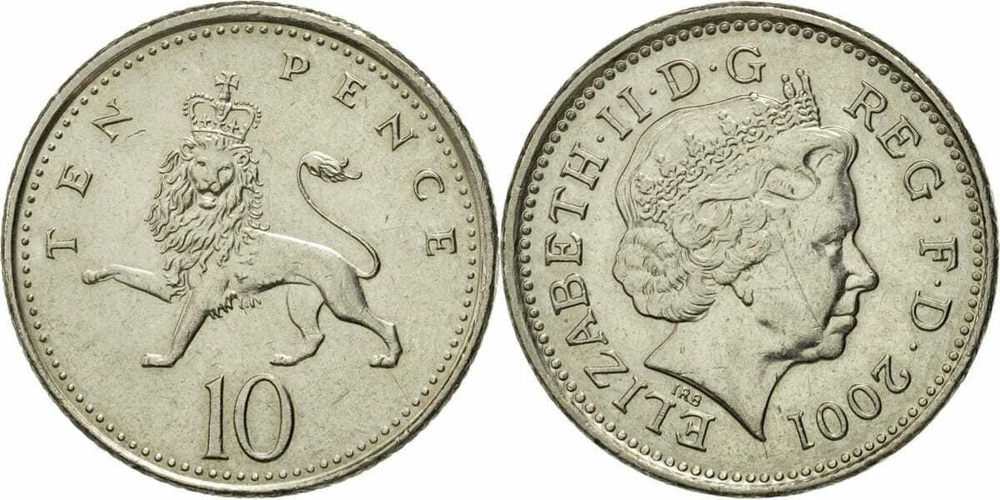 Великобритания 10 пенсов, 1998-2008 Королева Елизавета II XF