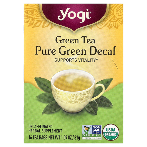 Yogi Tea, чистый зеленый чай, без кофеина, 16 чайных пакетиков, 31 г (1,09 унции)