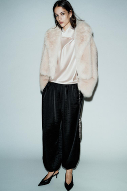 ZARA ШУБА ИЗ ИСКУССТВЕННОГО МЕХА С ВОРОТНИКОМ, ЭКРЮ