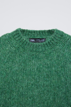 ZARA СВИТЕР ИЗ СМЕСОВОЙ ШЕРСТЯНОЙ ПРЯЖИ, ЗЕЛЕНЫЙ