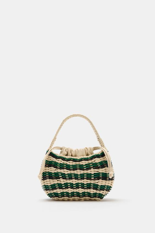 ZARA ЖЕСТКАЯ ПЛЕТЕНАЯ СУМКА, ЗЕЛЕНЫЙ
