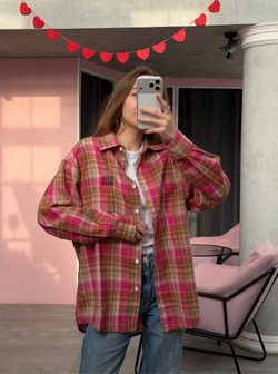 Рубашка в клетку фуксия