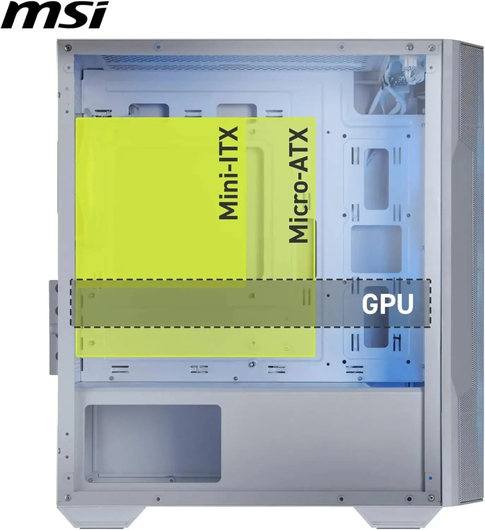 Компьютерный корпус MSI MAG FORGE M100R WHITE mATX/Mini-ITX, 2x 2.5", 1x2.5"/3.5", 1x 3.5", 2xUSB 2.0, 1xUSB 3.2 Gen1, Audio, Mic, MicroATX