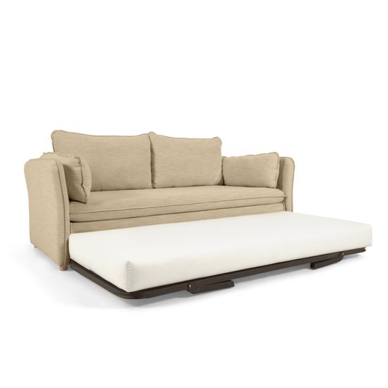 Диван-кровать Tanit бежевый с ножками из массива бука с натуральной отделкой 210 см