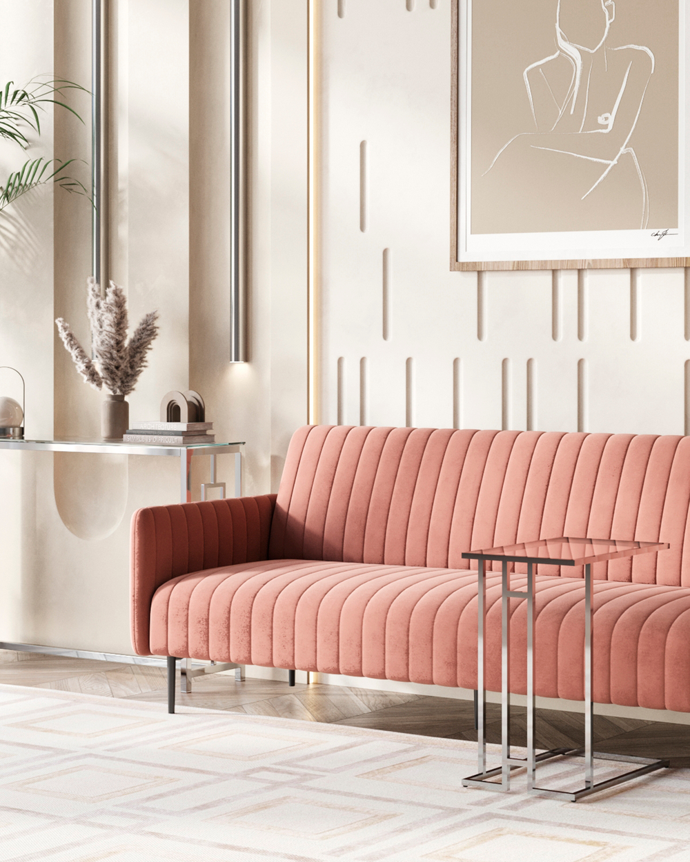 Журнальный столик 50*32 БОСТОН прозрачное стекло сталь серебро