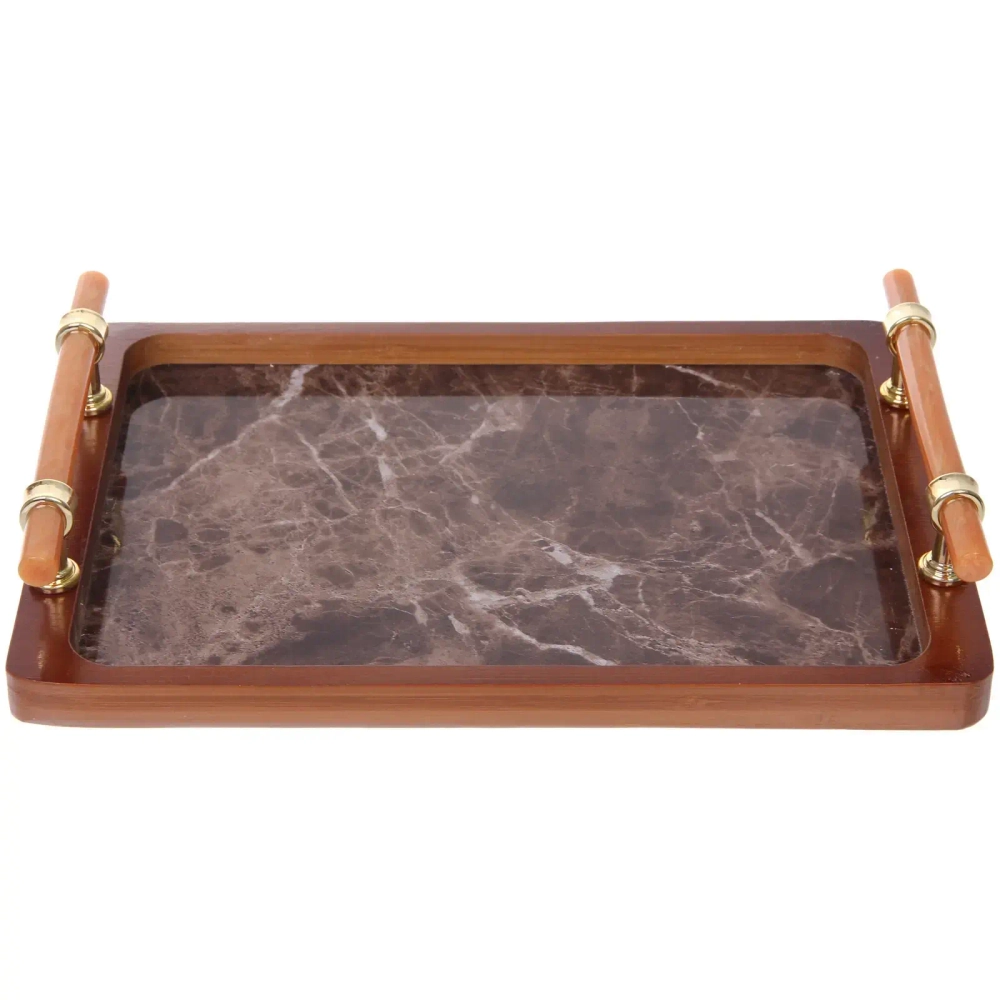 Поднос для завтрака «SHEF» 30*20*5см с пластиковыми ручками, темный мрамор