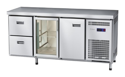 Стол холодильный Abat СХС-60-02 (1 дверь, 1 дверь-стекло, 2 ящика, без борта)