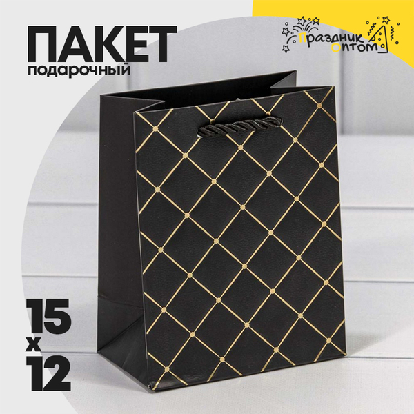 
          Пакет подарочный 12х15х7см Фигуры и узоры "Ромб" (Черный)