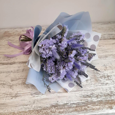Букет сухоцветов - Статица, лаванда, лагурус 40х25 см