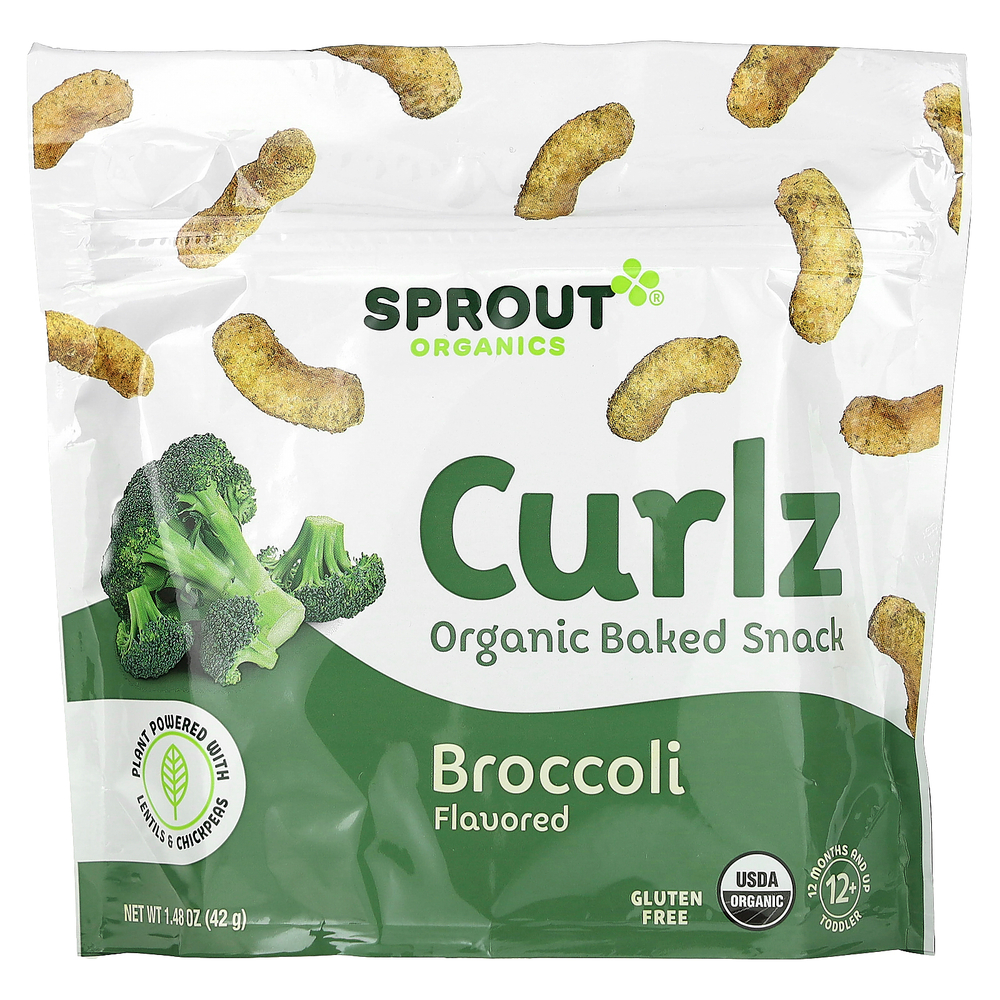 Sprout Organics, Curlz, органический запеченный снек, для детей от 12 месяцев, брокколи, 42 г (1,48 унции)