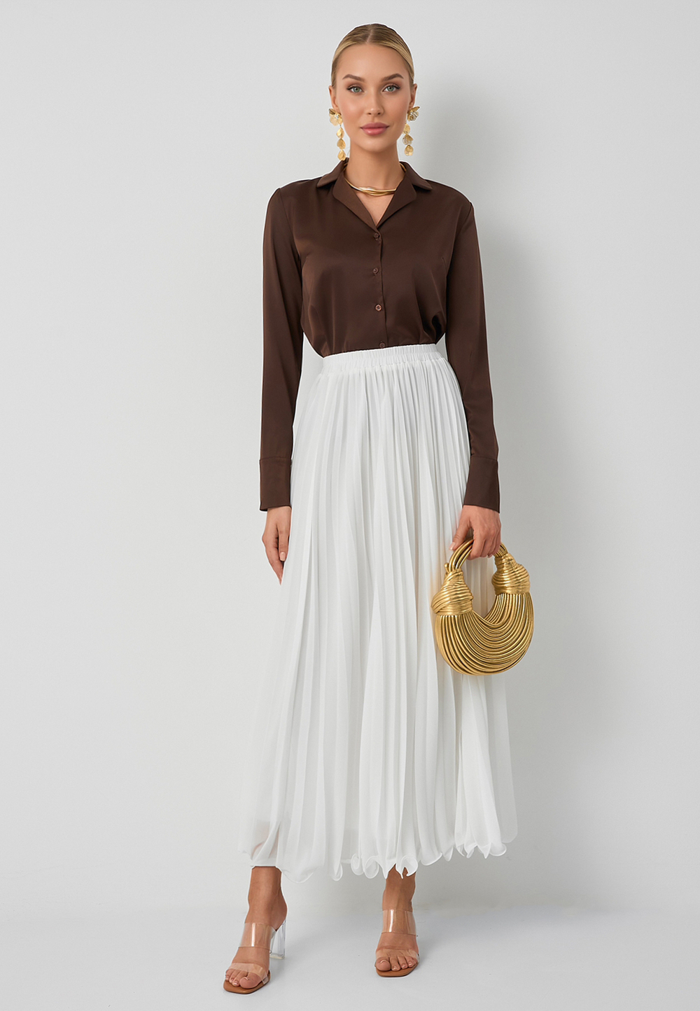 Юбка плиссе макси 100 белая