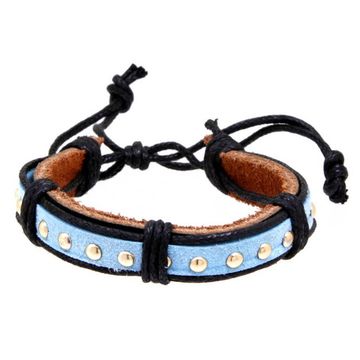 Фенечка - 19 с клепками (голубая вставка)