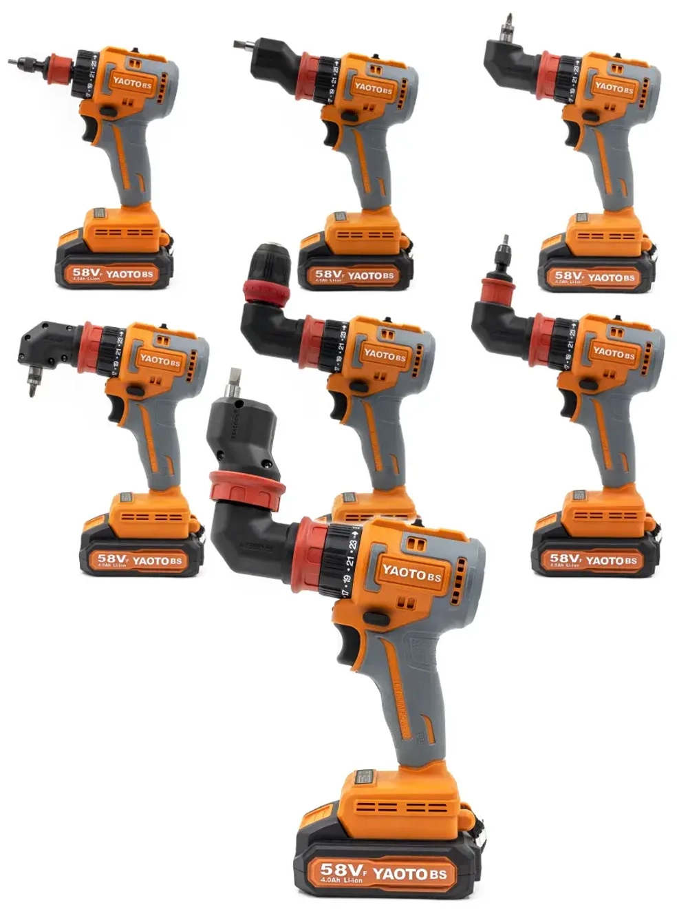 Дрель-шуруповерт трансформер YAOTO BS 58V: 4 сменных патрона, 3000 об/мин, Li-ion 4.0Ah, мощная подсветка