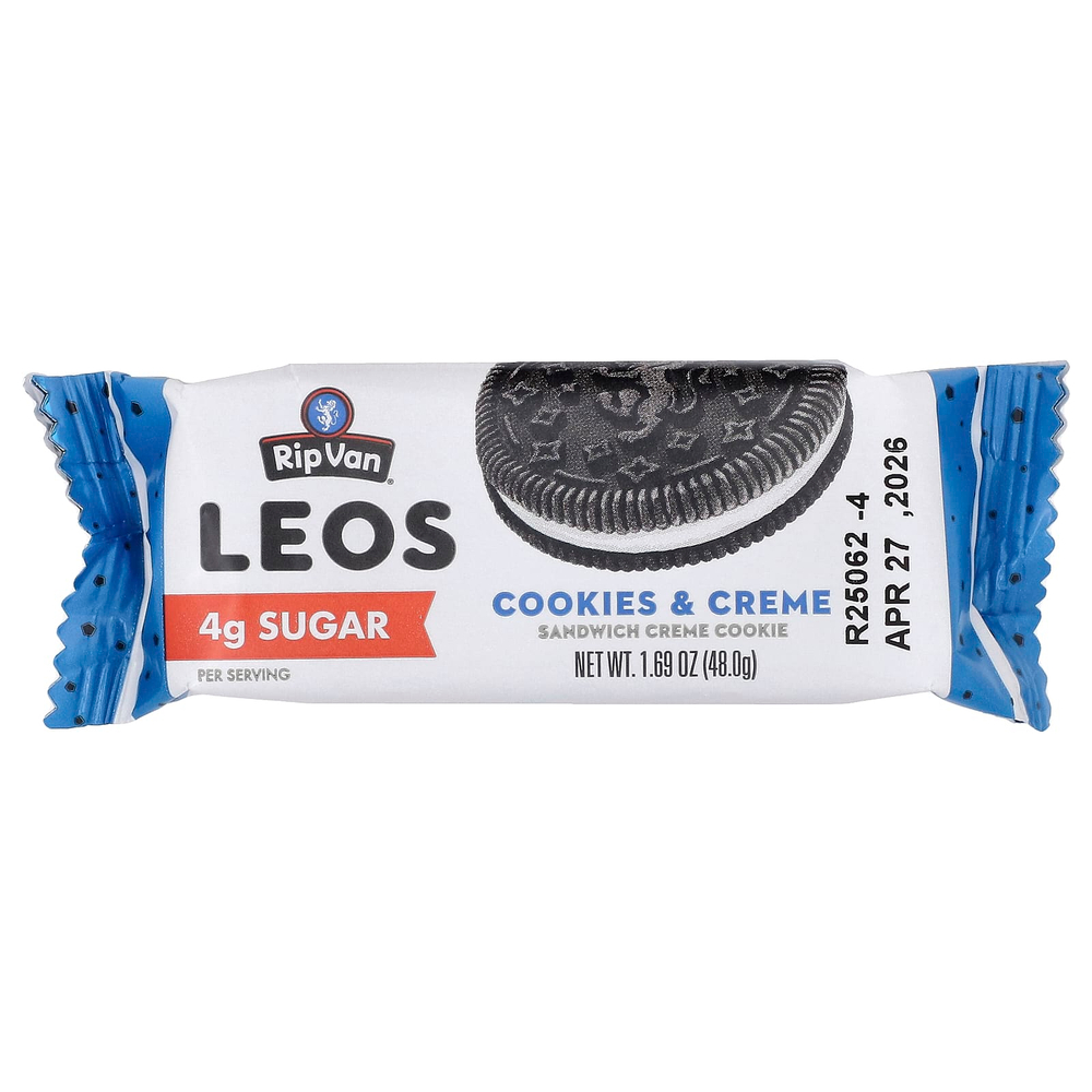 Rip Van Wafels, Leos, печенье с бутербродом и кремом, печенье и крем, 4 упаковки по 48 г (1,69 унции)