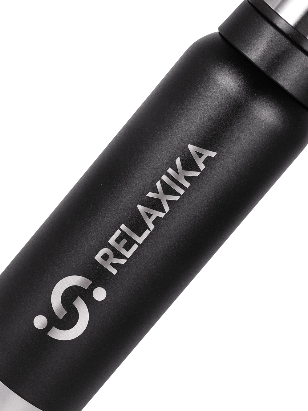 Термос Relaxika 103 (1 литр), черный (стикерпак "Зимний спорт")