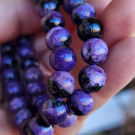 Чароит натуральный, крупная бусина 9.8 - 9.9мм, яркий, штучно