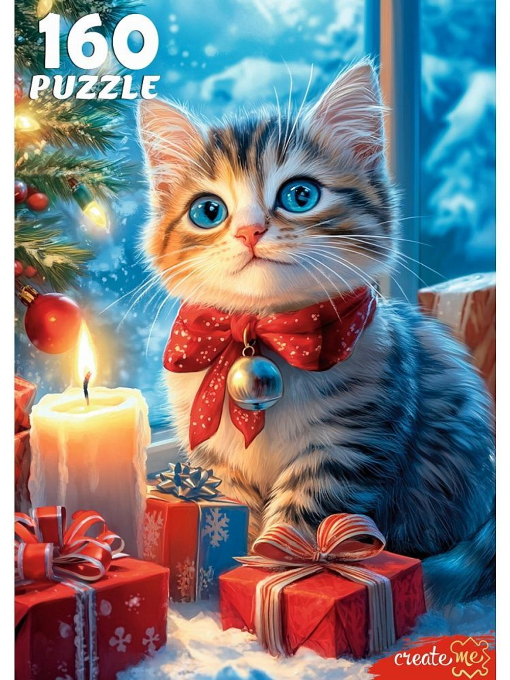 Пазлы 160 элементов "Рождественский котенок"