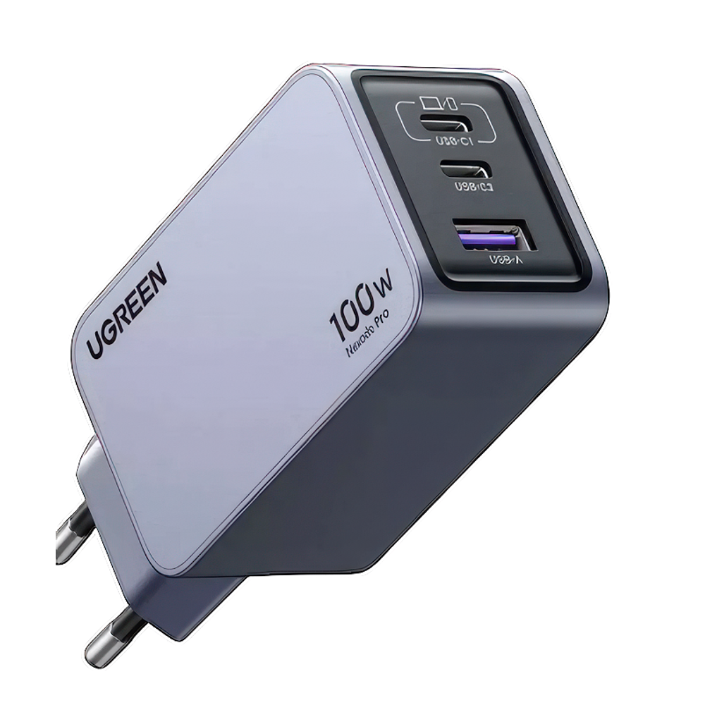 Сетевое зарядное устройство Ugreen Nexode Pro мощностью 100 Вт (2 USB-C, USB-A) (GaN) и кабель USB-C с оплёткой (1,5 м) (X757) Многопортовый мощный адаптер питания и кабель с нейлоновой оплёткой. Есть поддержка PD 3.0, QC 4+, PPS, AFC, SCP и FCP. Поддержи