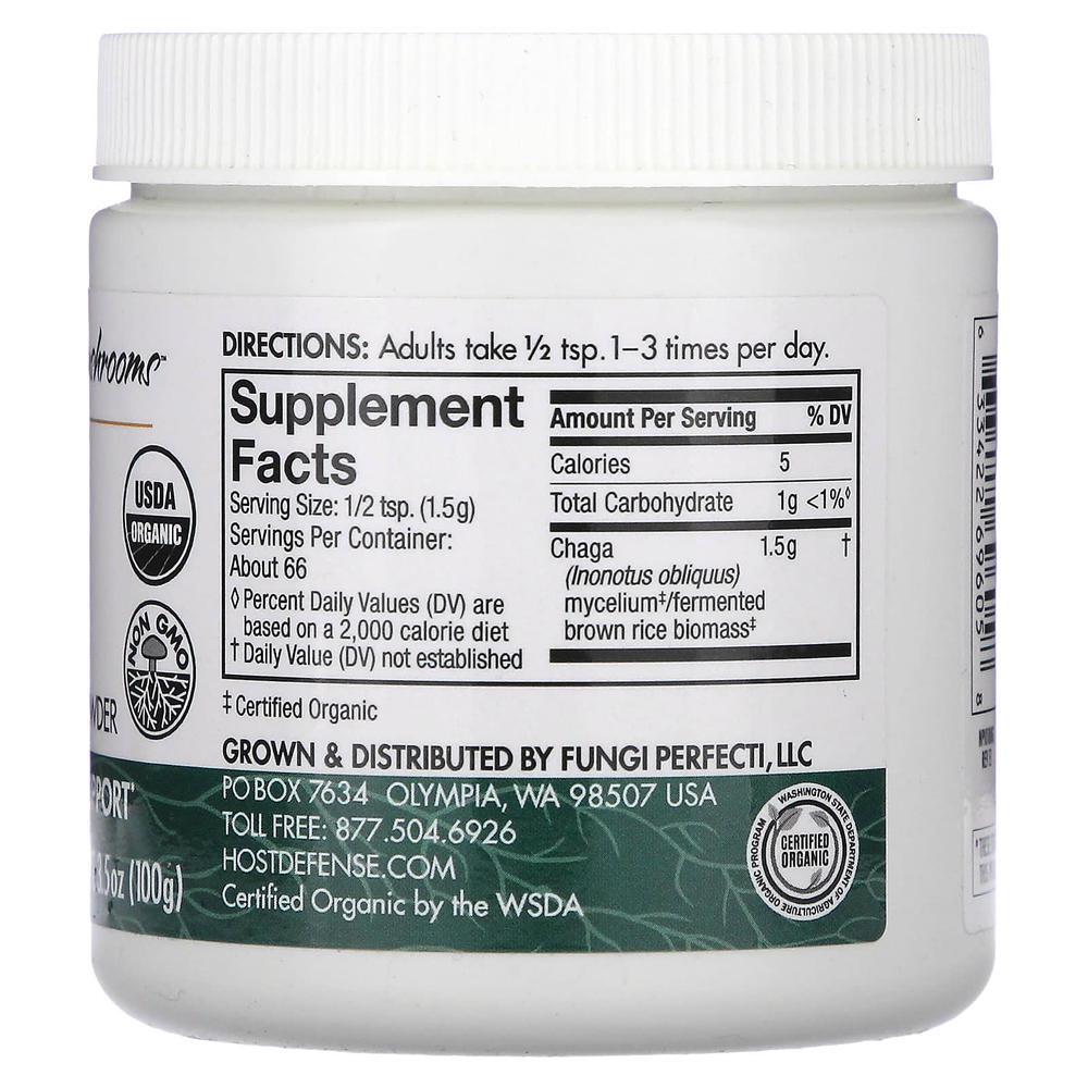 Host Defense, Mushrooms, чага, порошок мицелия грибов, 100 г (3,5 унции)