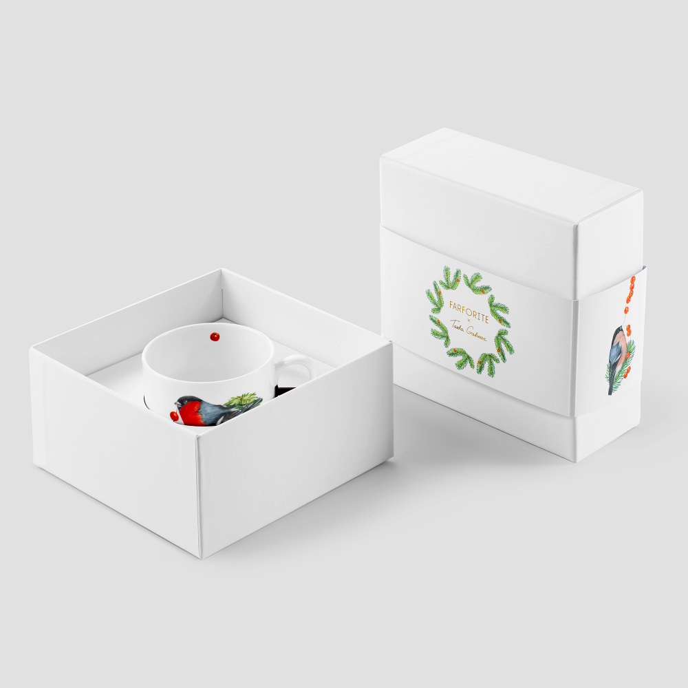 Чайная пара Farforite «Рябиновые бусы» 250 мл в подарочной коробке