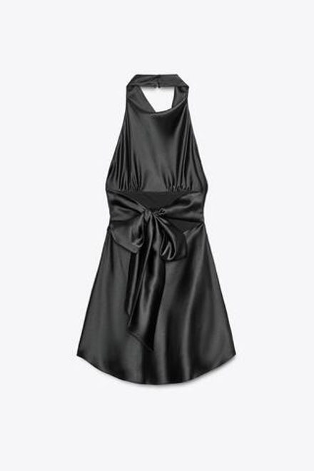 ZARA КОРОТКОЕ АТЛАСНОЕ ПЛАТЬЕ, ЧЕРНЫЙ